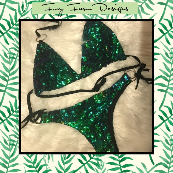 Foxy Farm Designs Other - Bikini NWT GRN/BLU/PURP SEQUINS M/L